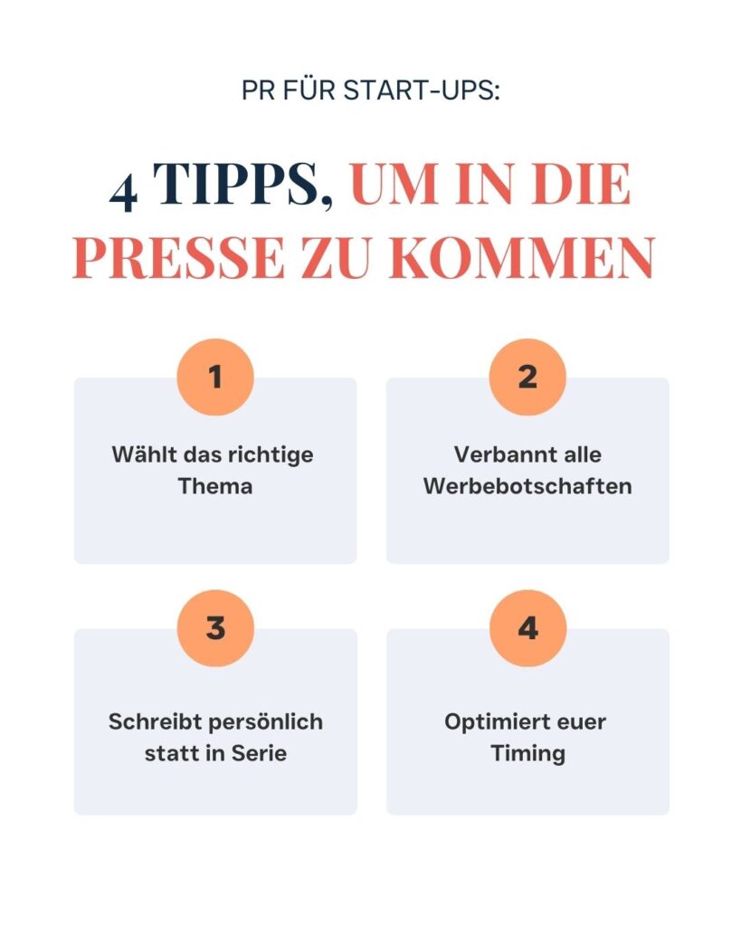 Grafik mit vier Tipps, um in die Presse zu kommen